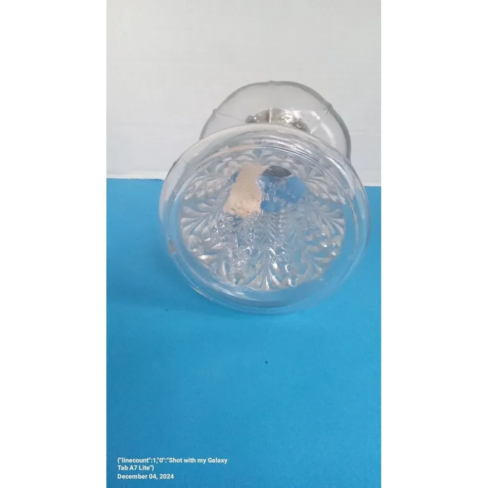 Vintage Clear Glass Oil Lamp with Feather‎ Pattern and Silver-Tone Hardware
